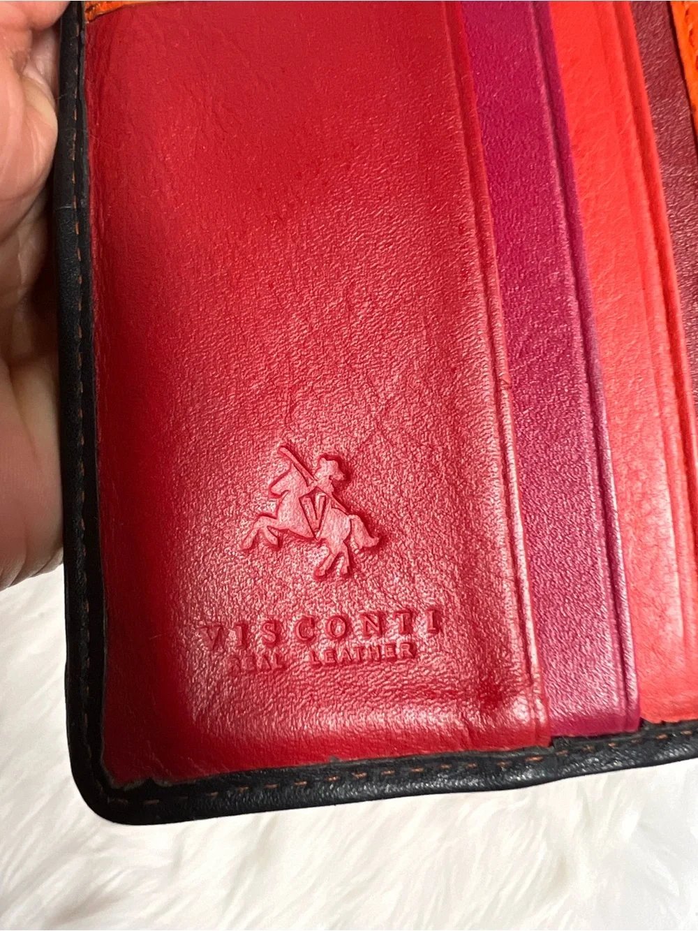 Visconti genuine Leather Wallet with Red, Orange, Pink Dot Accents